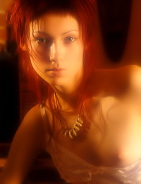 Laughing redhead takes a few sips of drink and gets all of her clothes off to show her figure.