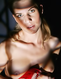 Big breasted blonde bunny Iveta B takes her red lingerie off and shows her hungry cunt.